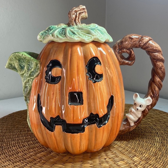 Vintage Fitz and Floyd OCI 1989 Halloween Fall Jack O Lantern Decor Teapot